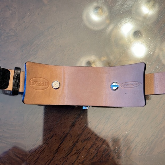 Fossil Big Tic Watch, Silver Tone, Pink Flame, Black Leather Cuff - Picture 4 of 6